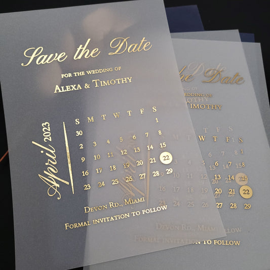 gold foiled vellum save the date invitations - XOXOKristen