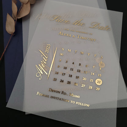 gold foiled vellum save the date invitations - XOXOKristen