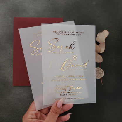 gold foiled wedding invitations on vellum -  XOXOKristen