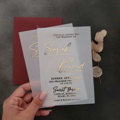 gold foiled wedding invitations on vellum -  XOXOKristen