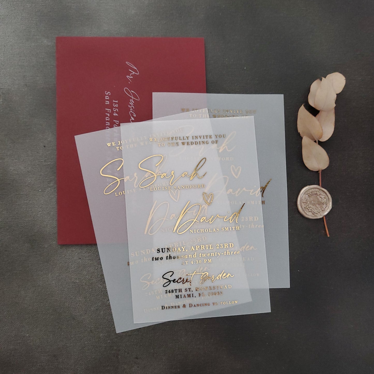 gold foiled wedding invitations on vellum -  XOXOKristen