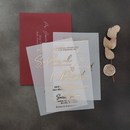 gold foiled wedding invitations on vellum -  XOXOKristen
