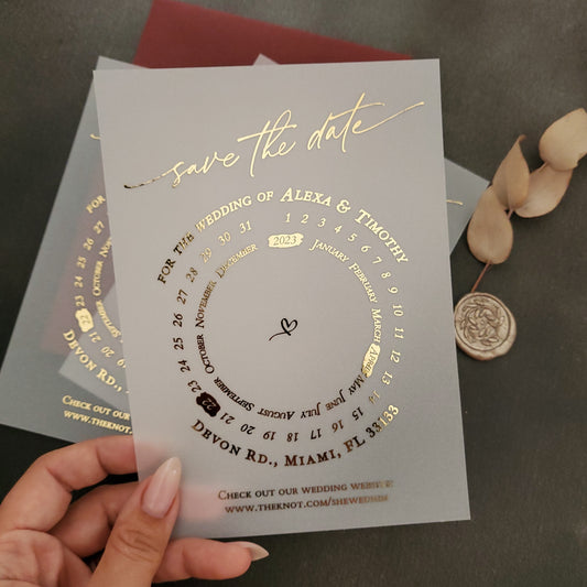 gold foiled vellum save the date invites - XOXOKristen 