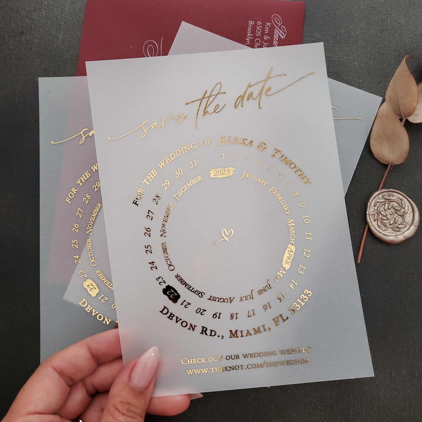 gold foiled vellum save the date invites - XOXOKristen 