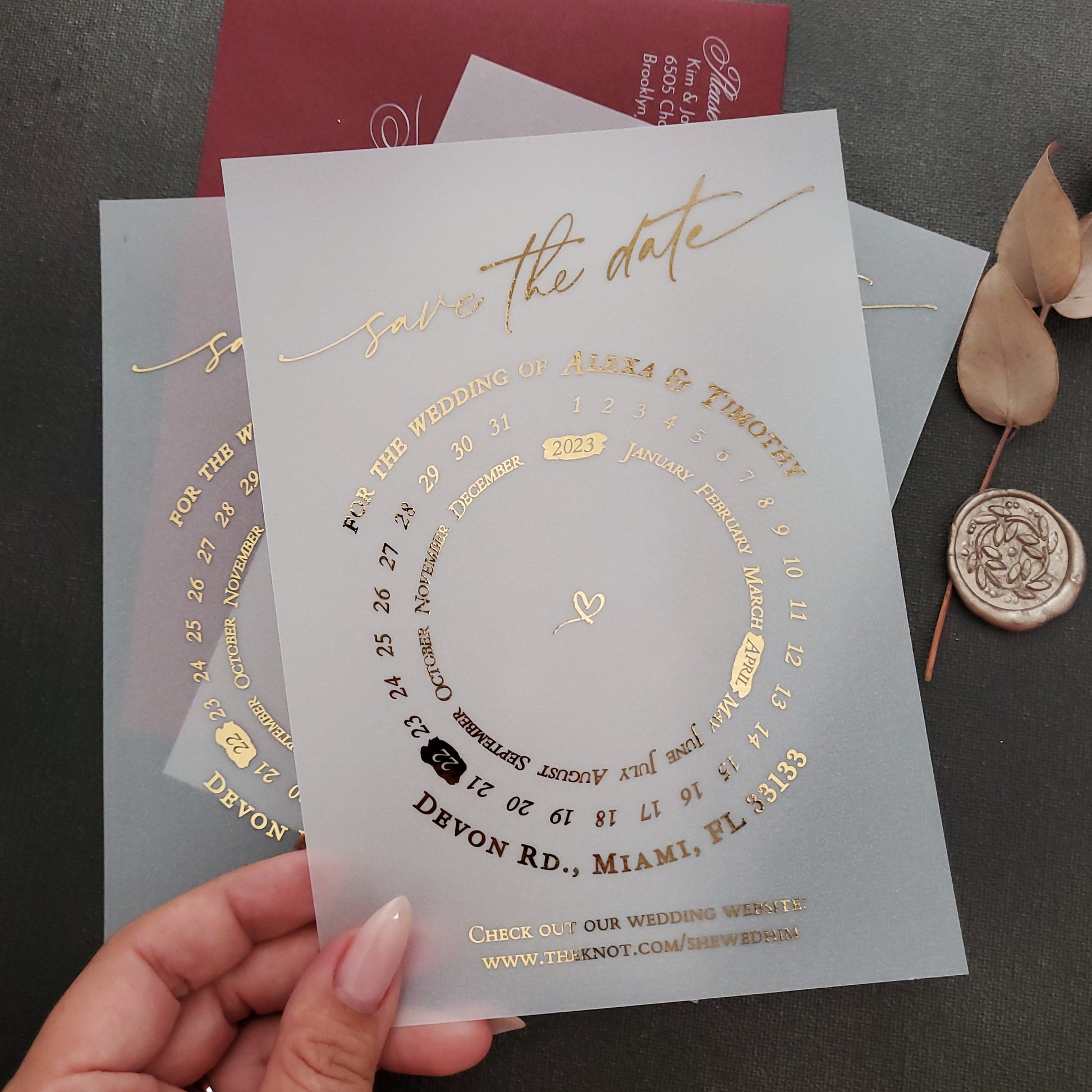 gold foiled vellum save the date invites - XOXOKristen 