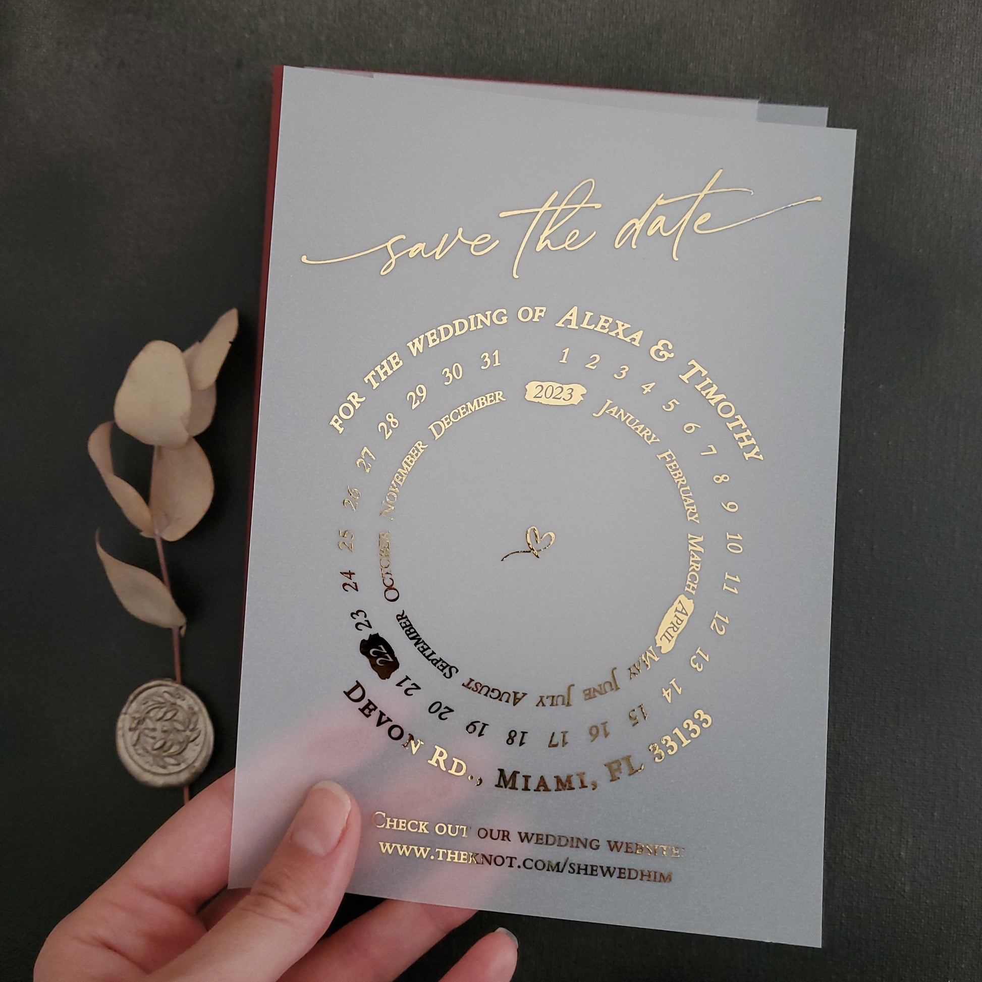 gold foiled vellum save the date invites - XOXOKristen 