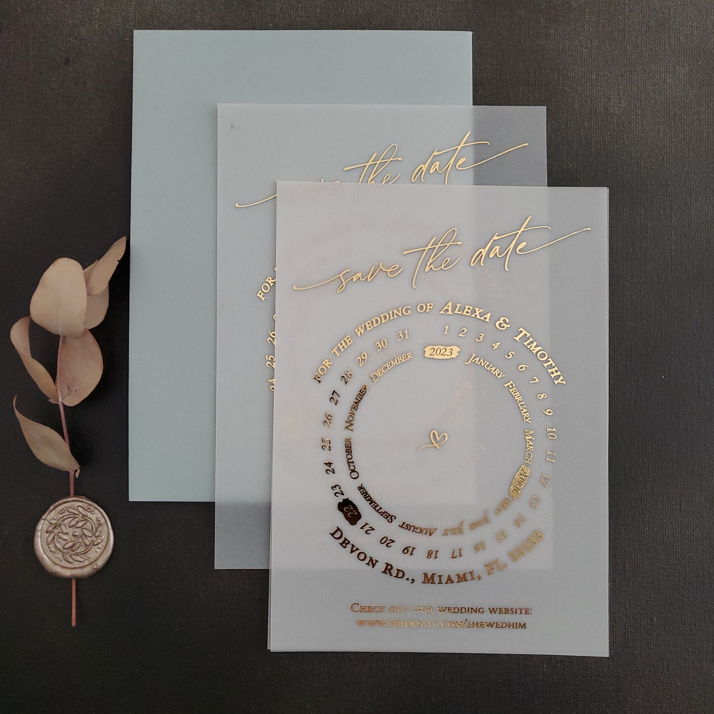 gold foiled vellum save the date invites - XOXOKristen 