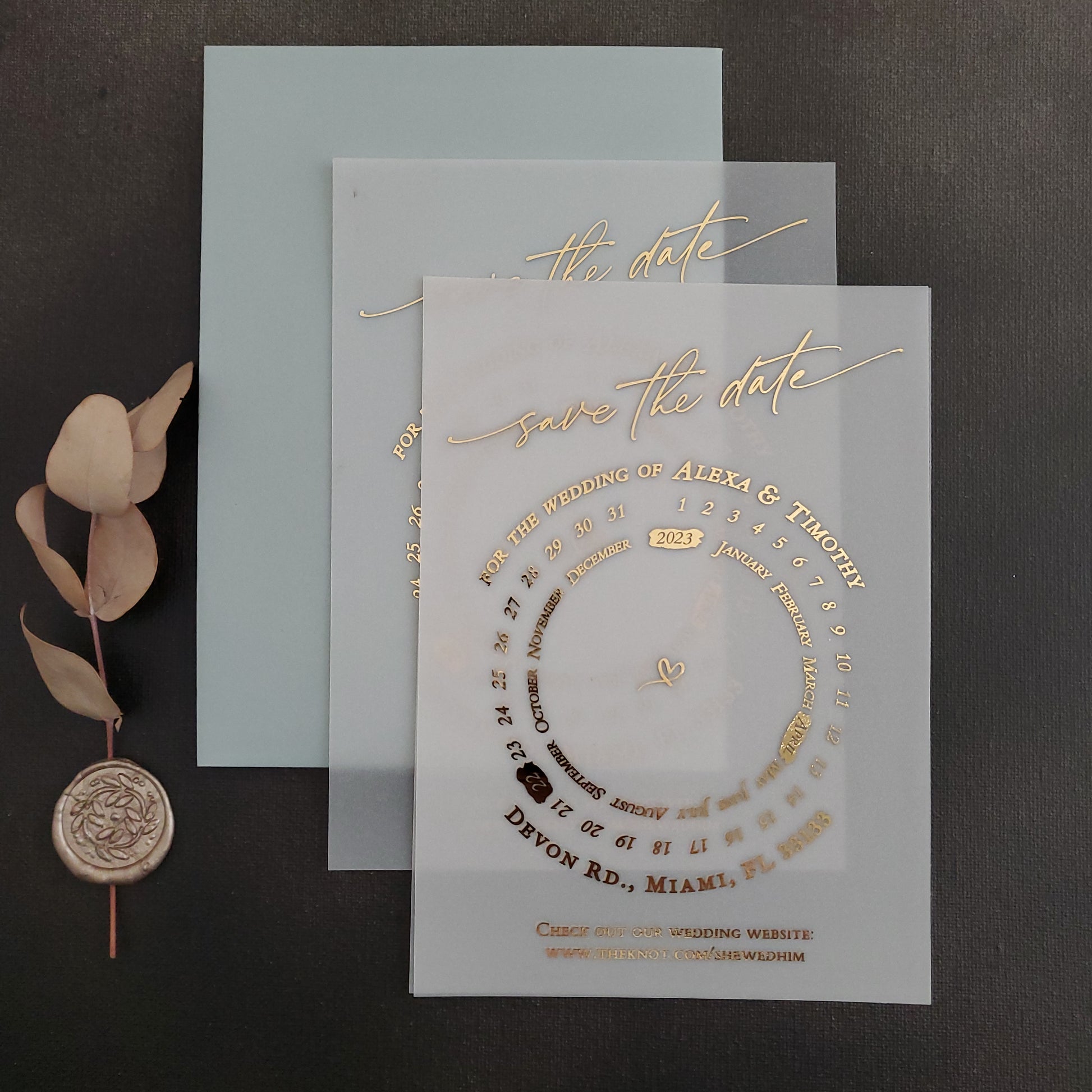 gold foiled vellum save the date invites - XOXOKristen 