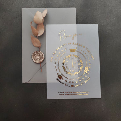 luxurious gold foiled vellum save the date cards - XOXOKristen