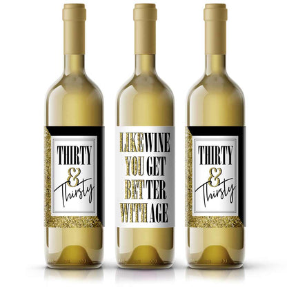 Funny Thirty and Thirsty, Thirty and Fabilious, Firty Thirty Birthday Wine labels - xoxokristen