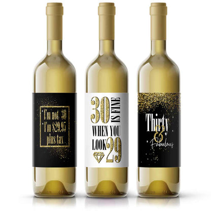 Funny Thirty and Thirsty, Thirty and Fabilious, Firty Thirty Birthday Wine labels - xoxokristen