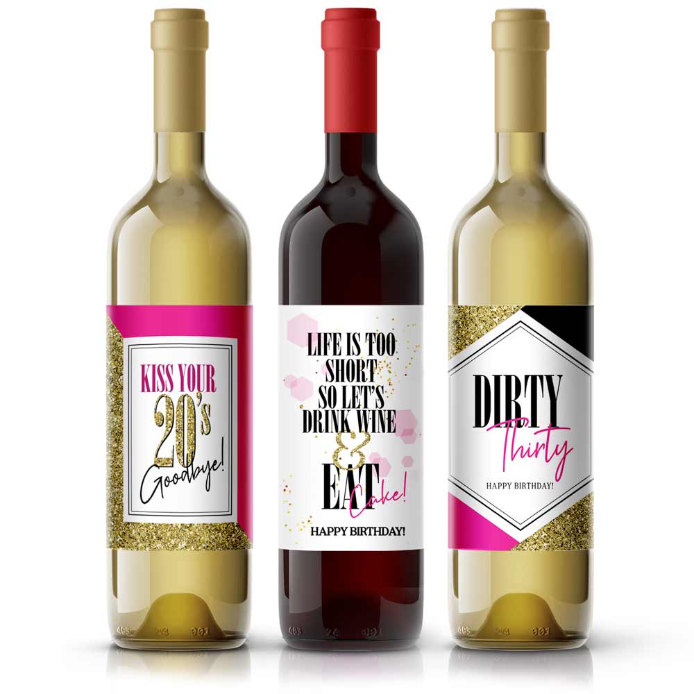dirty thirty, kiss your 20s goodbuy wine labels