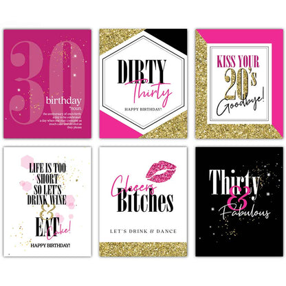 30 Birthday WIne labels in gold, pink and black - xoxokristen