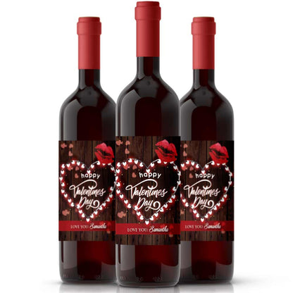 Personalized Happy Valentine's Day Wine Label Lights hearts and kiss - xoxokristen