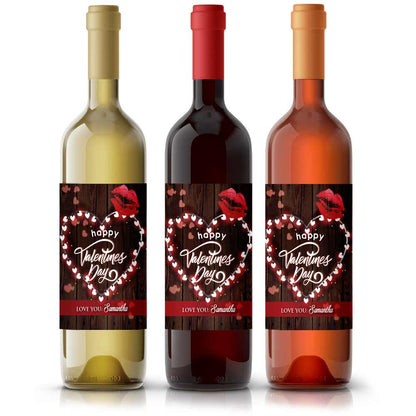 Personalized Happy Valentine's Day Wine Label Lights hearts and kiss - xoxokristen