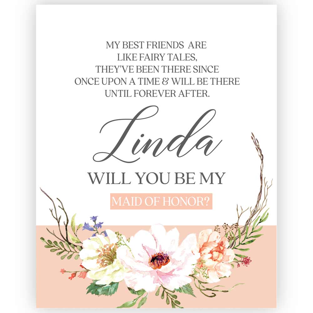 Personalized Will you be my Bridesmaid Blush  Flower Bouquet Wine and Champagne Label - XOXOKristen
