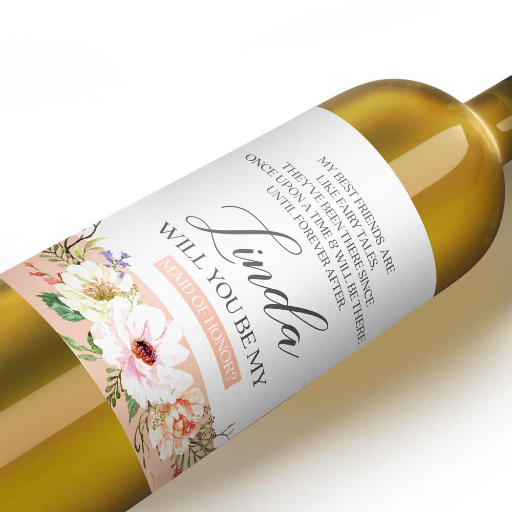 Personalized Will you be my Bridesmaid Blush  Flower Bouquet Wine and Champagne Label - XOXOKristen