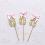 Ballerina Shoes Cupcake Toppers with Pink Satin Bow Decoration - XOXOKristen