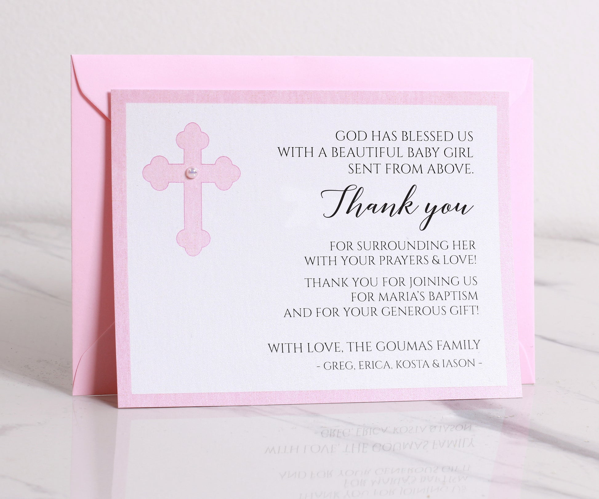 Pink Baptism Thank You Cards for Girls