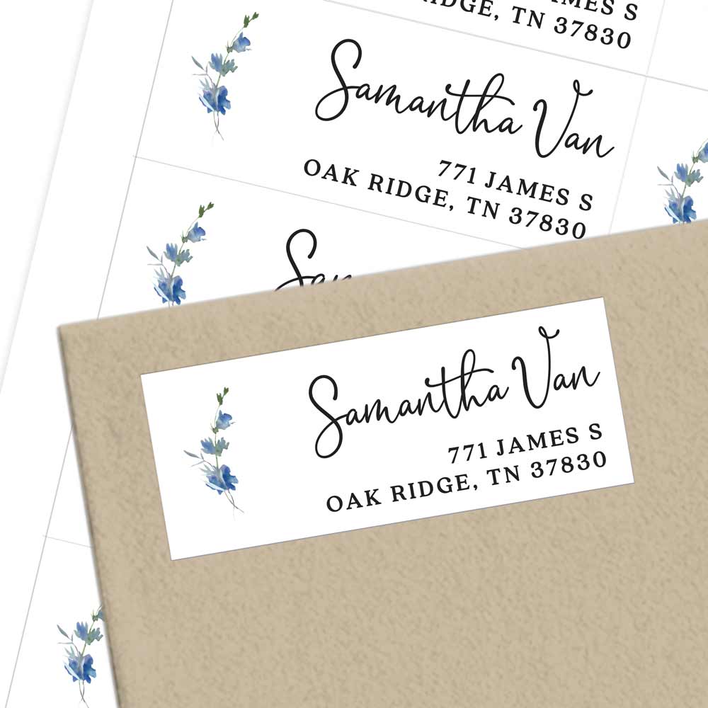 Blue Flower Stalk Return Address Label - XOXOKristen