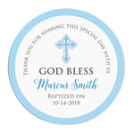 Blue God Bless Baptism Thank you Stickers - XOXOKristen