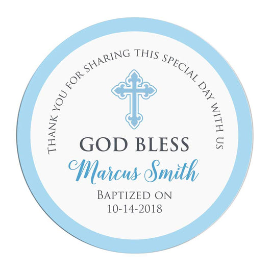 Blue God Bless Baptism Thank you Stickers - XOXOKristen