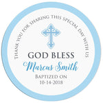 Blue God Bless Baptism Thank you Stickers - XOXOKristen