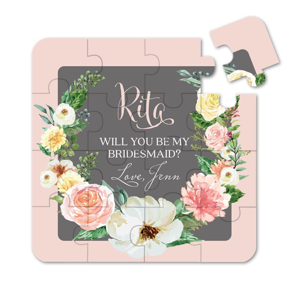 Blush and Grey Garden Beauties Will you be my Bridesmaid Puzzle - XOXOKristen