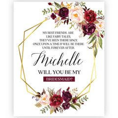 Burgundy Bouquet Will you be my Bridesmaid Wine Bottle Label - XOXOKristen