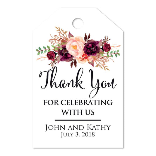 Burgundy Flowers Wedding Favor Tags - XOXOKristen