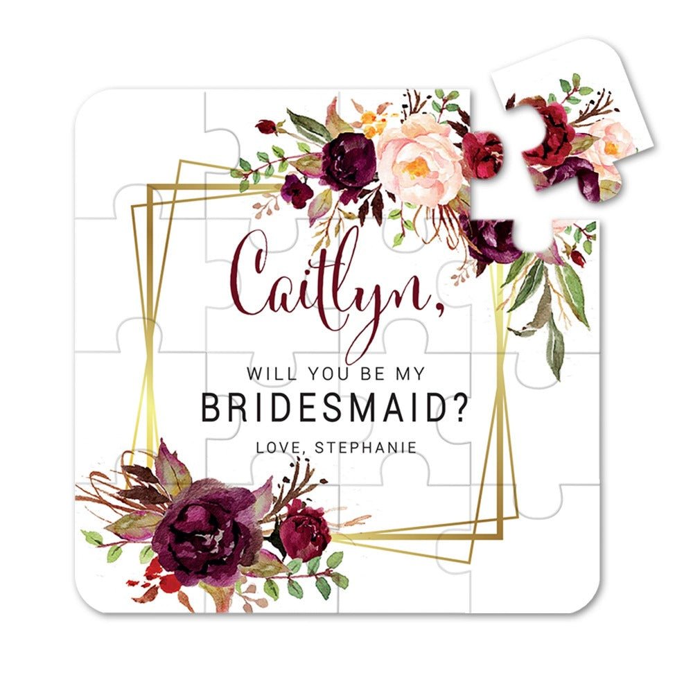 Burgundy & Geometric Frame Bridesmaid Puzzle Proposal - XOXOKristen