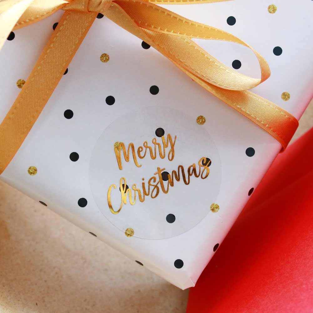 Clear Merry Christmas Sticker with Gold Foil - XOXOKristen