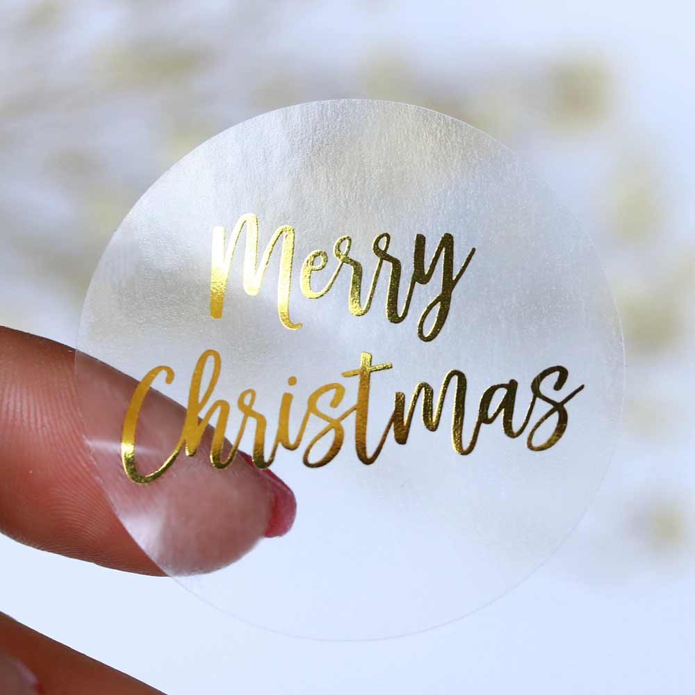 Clear Merry Christmas Sticker with Gold Foil - XOXOKristen