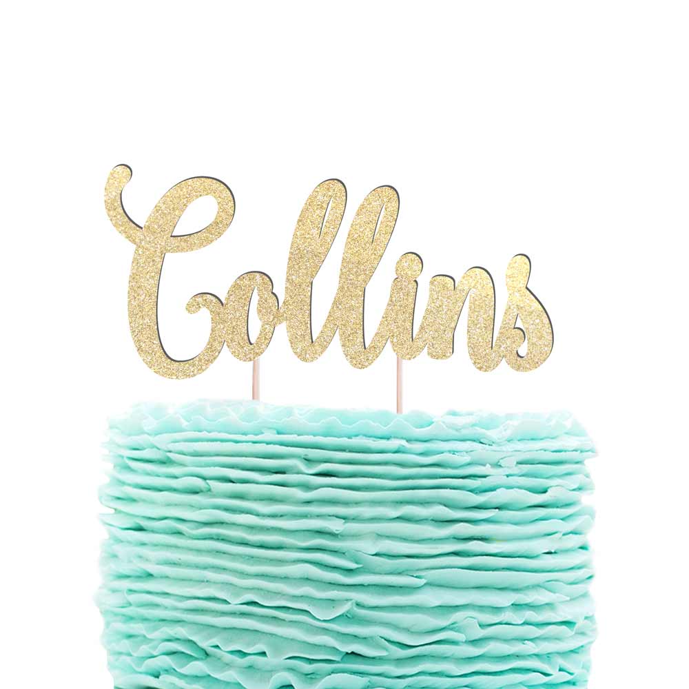 Custom text gold glittered cake topper. Birthday party, engagement party, bridal shower, baptism, christening or baby shower - XOXOKristen