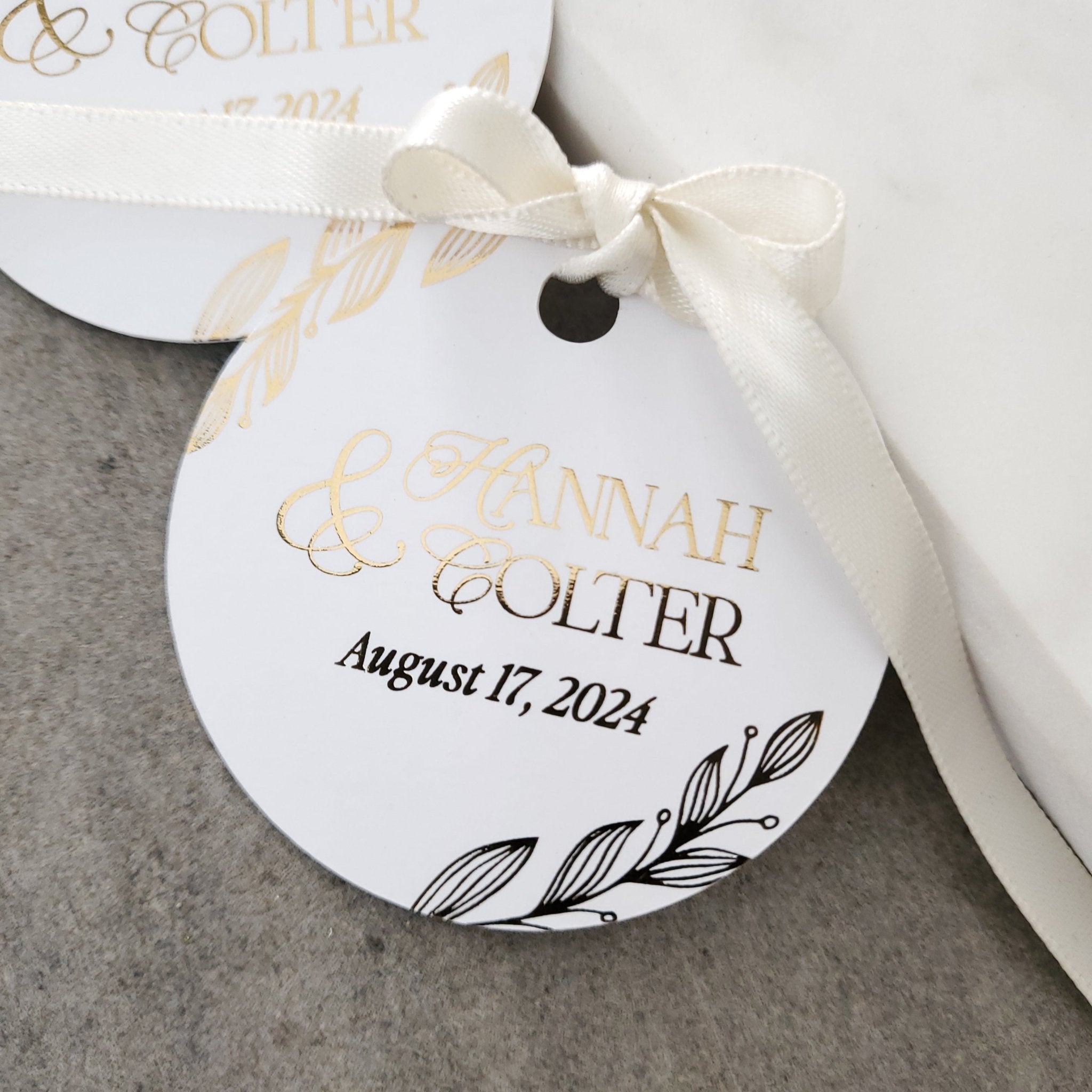 Custom White & Gold Hang Tags for Wedding - XOXOKristen