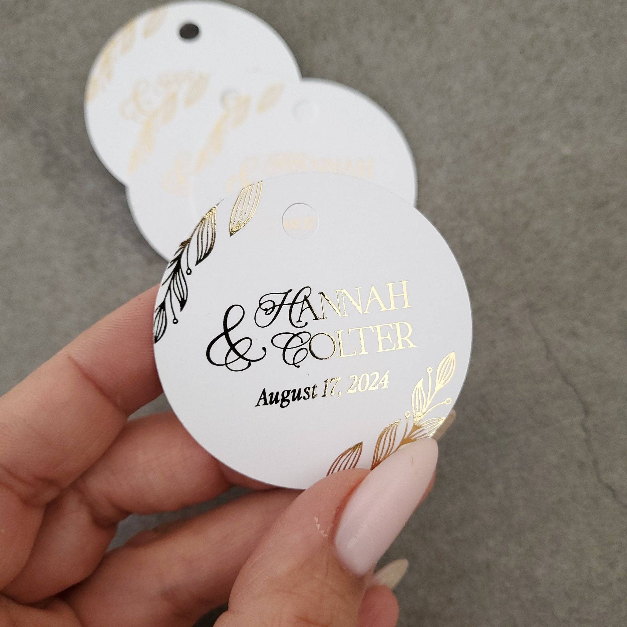 Custom White & Gold Hang Tags for Wedding - XOXOKristen