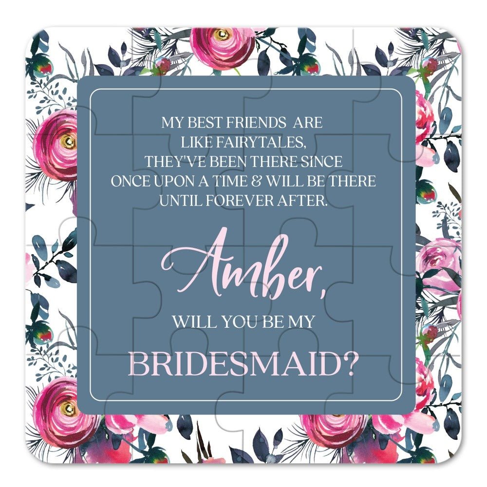 Dusty Blue Floral Will you be my Bridesmaid Puzzle Proposal - XOXOKristen