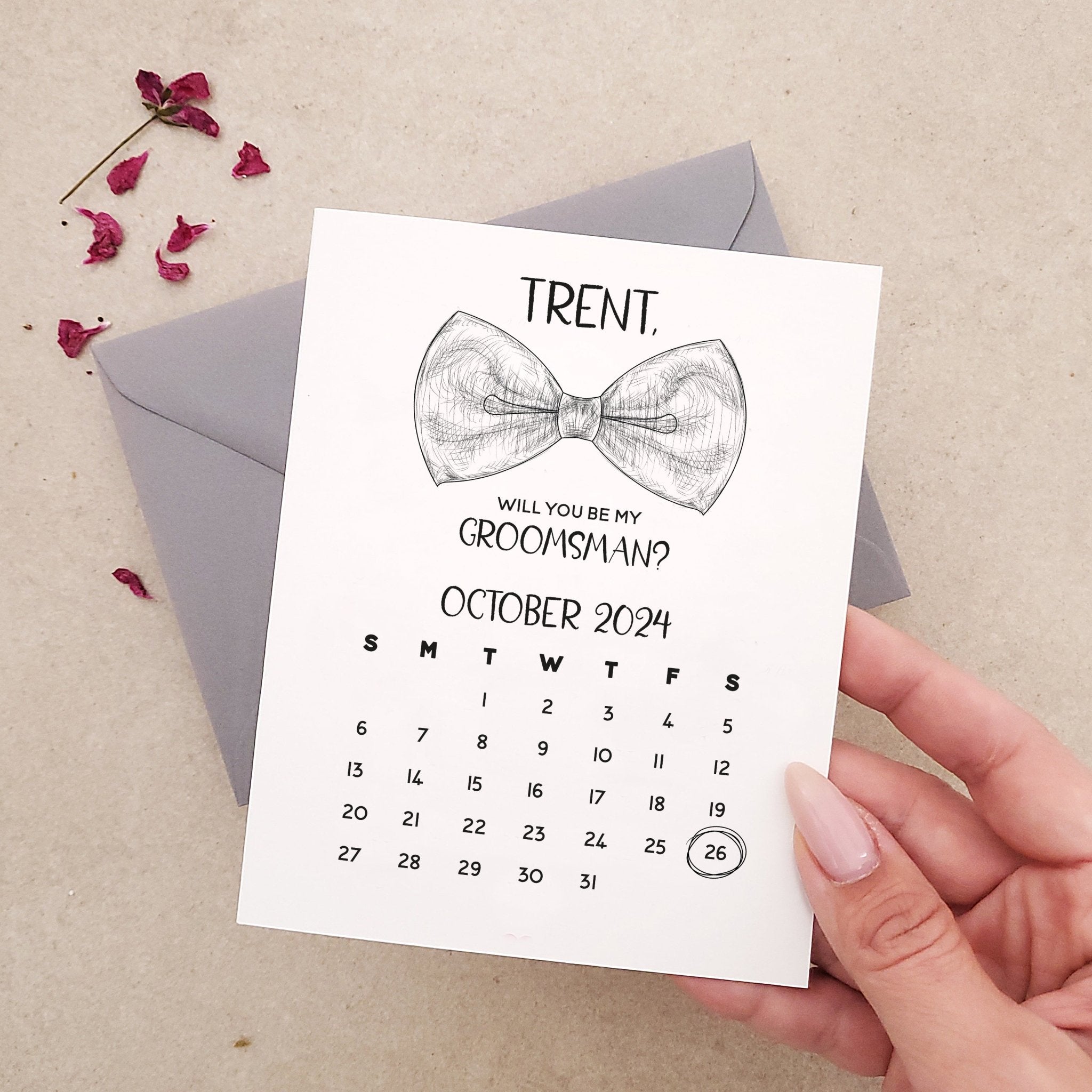 Elegant Groomsman Calendar Proposal Card - XOXOKristen