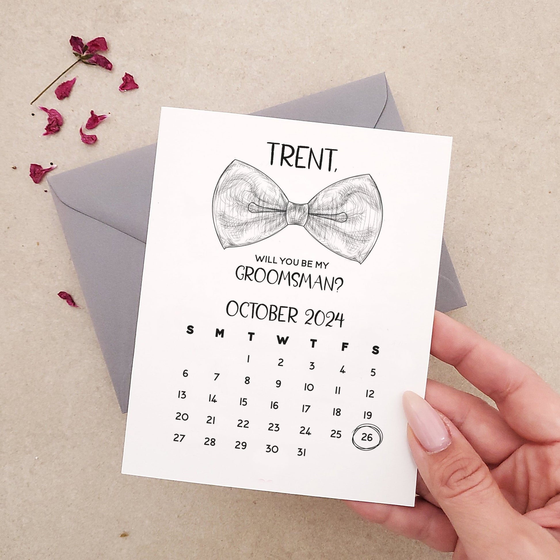 Elegant Groomsman Calendar Proposal Card - XOXOKristen