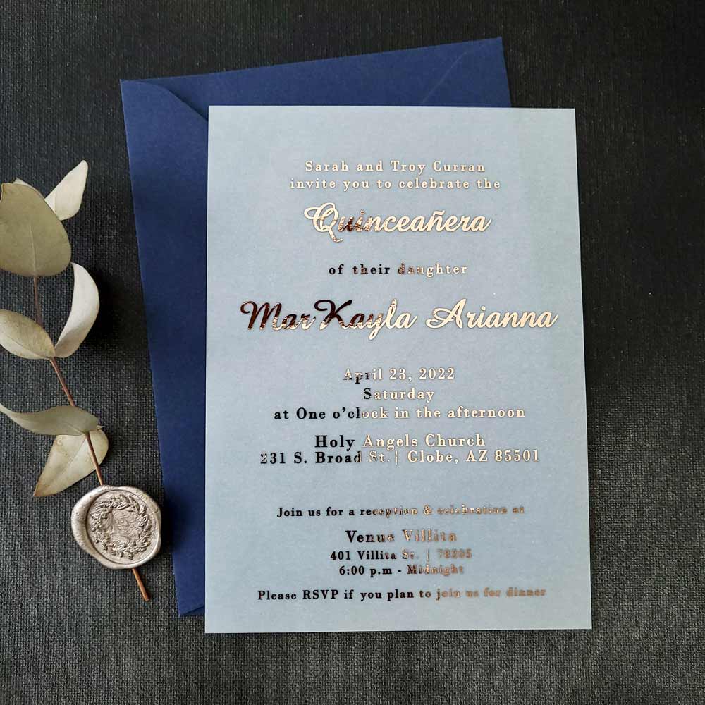 Elegant Quinceanera Invitations with Gold Foiled Writing - XOXOKristen