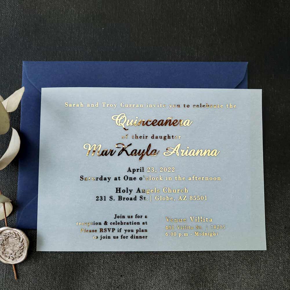 Elegant Quinceanera Invitations with Gold Foiled Writing - XOXOKristen