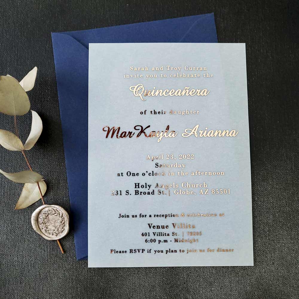 Elegant Quinceanera Invitations with Gold Foiled Writing - XOXOKristen