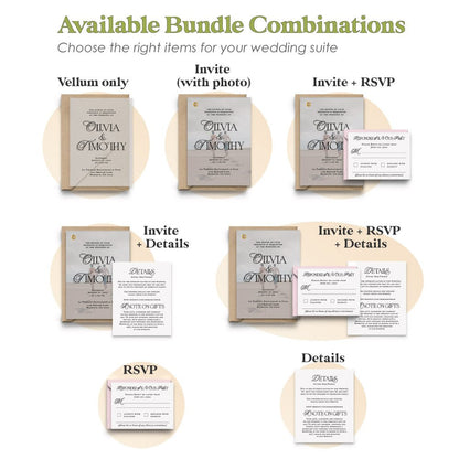 Elegant Wedding Invitation Suite with RSVP Cards and Envelopes - XOXOKristen