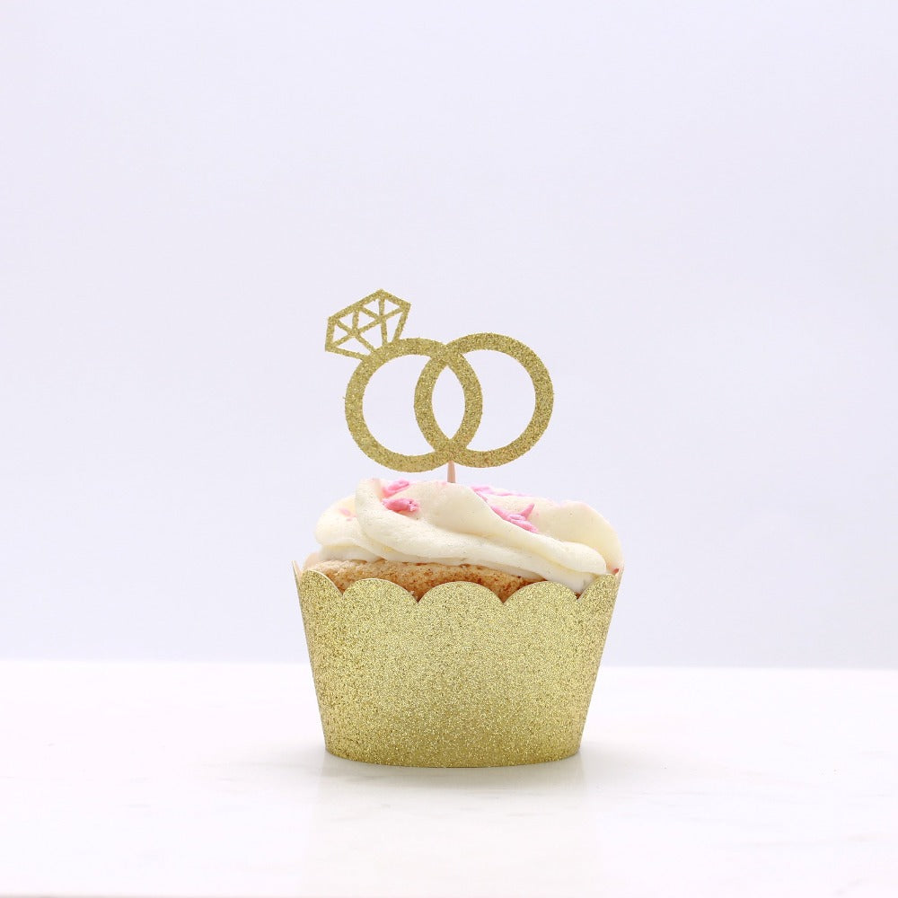 engagement party gold glitter diamond rings cupcake topper - xoxokristen