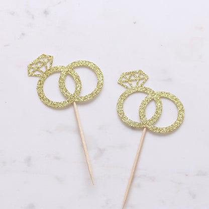 engagement party gold glitter diamond rings cupcake topper - xoxokristen