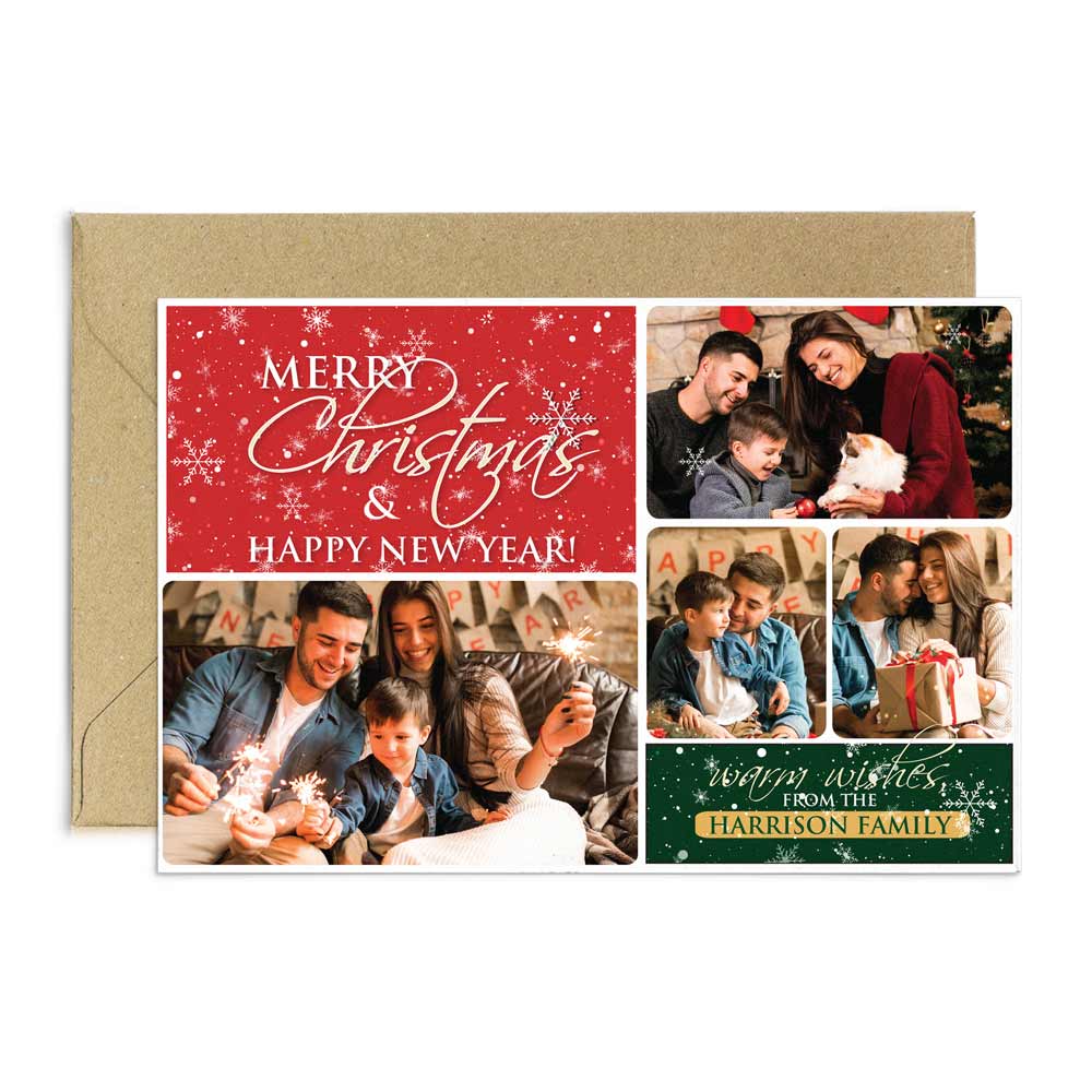 Family Photo Collage Merry Christmas & Happy New Year Greeting Card - XOXOKristen