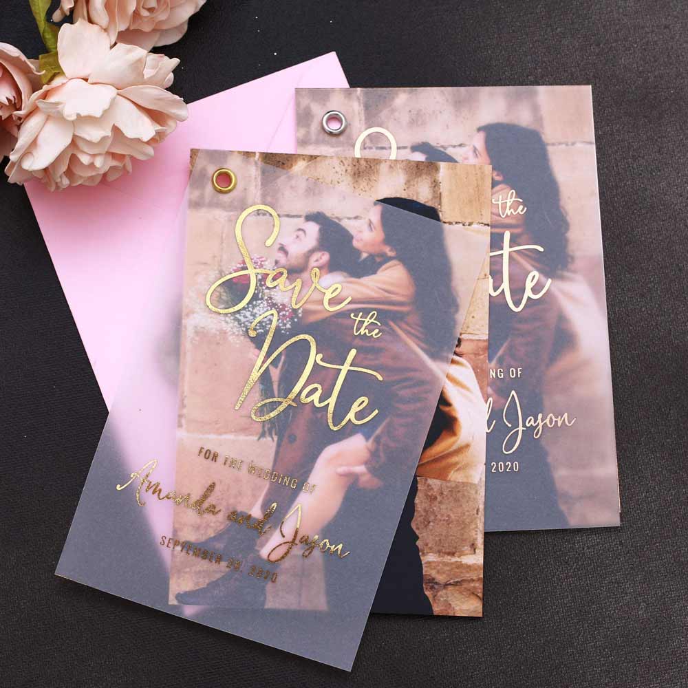 Foiled Vellum Save the Date with Picture - XOXOKristen