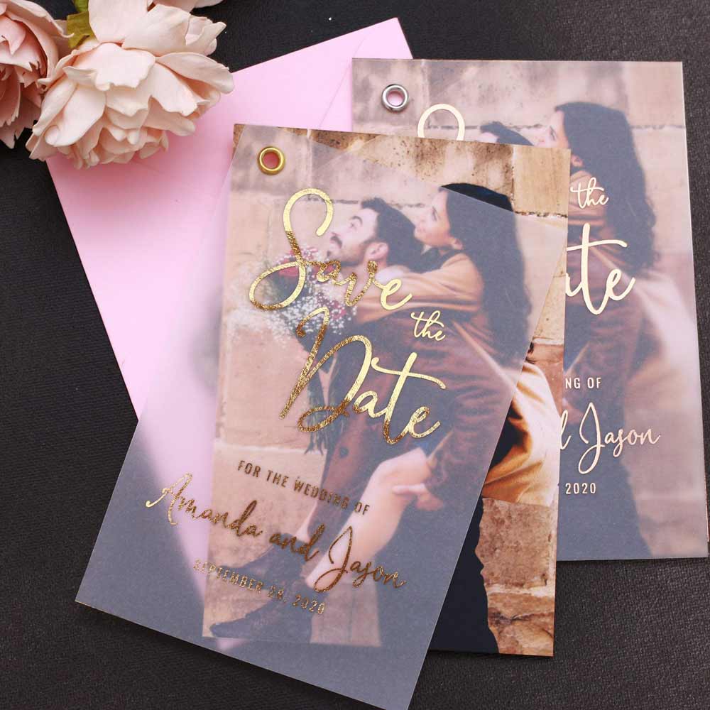 Foiled Vellum Save the Date with Picture - XOXOKristen