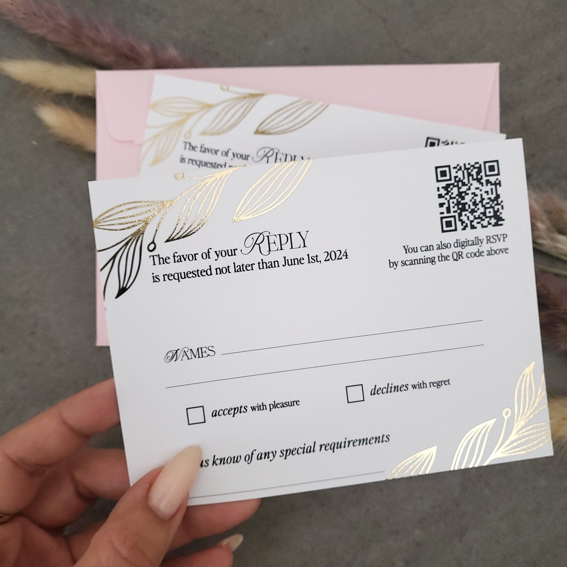 Gold Foiled RSVP Cards with QR Code - XOXOKristen