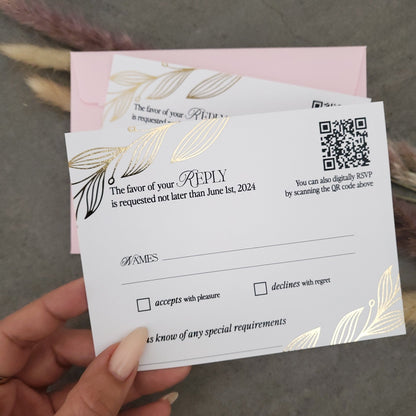 Gold Foiled RSVP Cards with QR Code - XOXOKristen